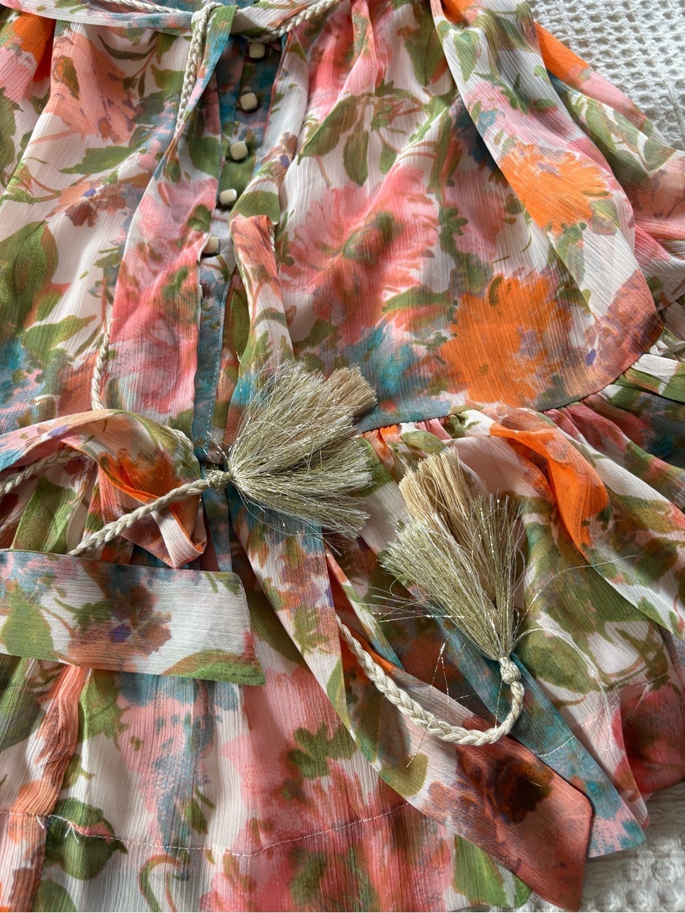 NWT Taylor Floral Tiered Chiffon Mini Dress Long Slv Sz 14 - Pink & Orange - Picture 6 of 16